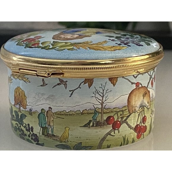 Marshall Enamels Four Seasons Pill Trinket Box Numbered Girl w Basket Happiness - Picture 13 of 16